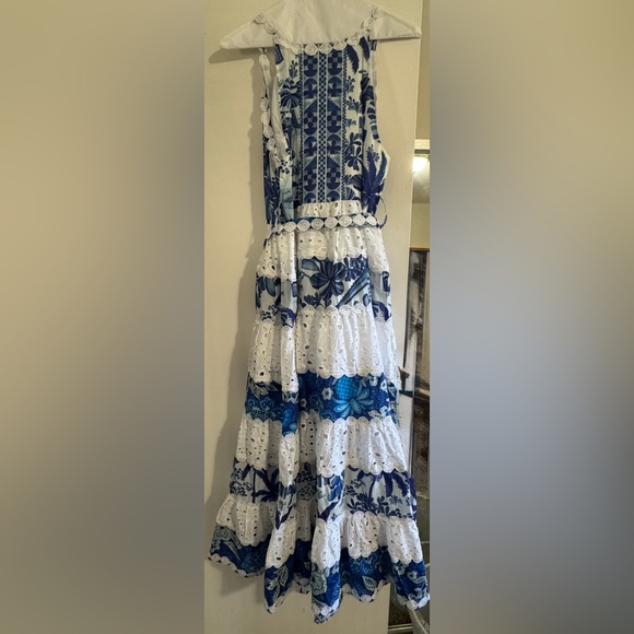 NWT FARM RIO Mixed White & Blue Eyelet Maxi Dress - Picture 5 of 7